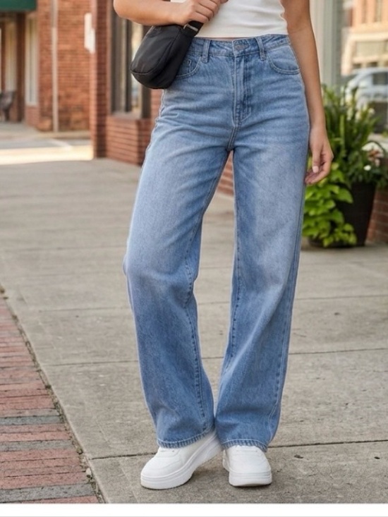 SHEIN Denim - SHEIN High Rise Baggy Relaxed Straight Leg Blue Jeans. Women’s Medium (28x32)